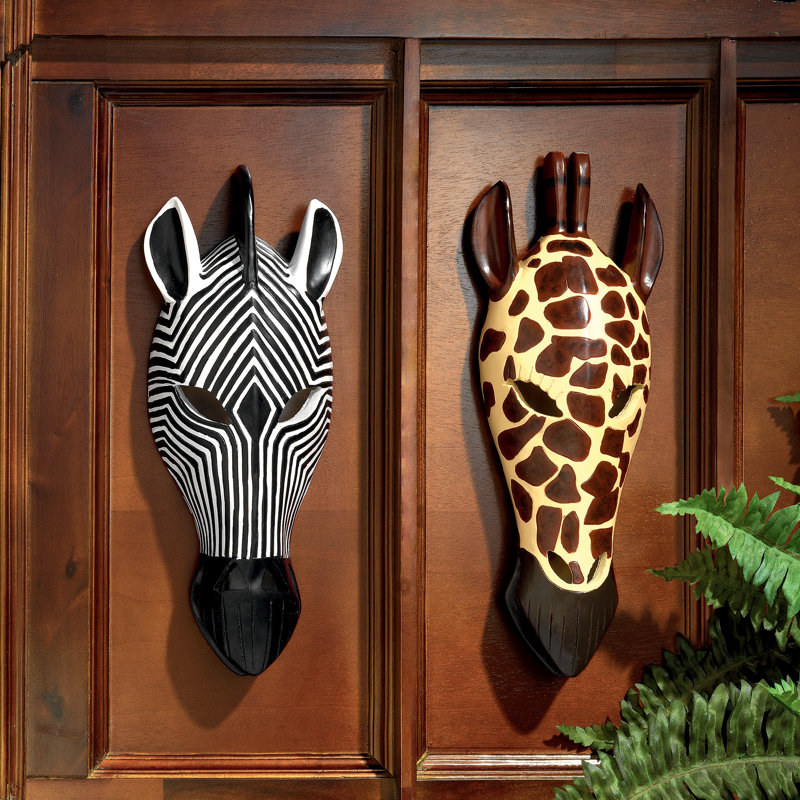 Tribal Giraffe Hand Carved Wood Mask Wall Plaque Home Decor 39” x 7” inches main image 0